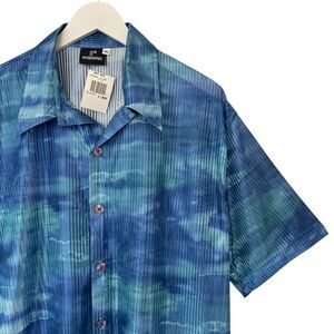 Vintage Positano Shirt Top 80s 1980’s Club Disco Semi Sheer Ribbed Blue Green XL